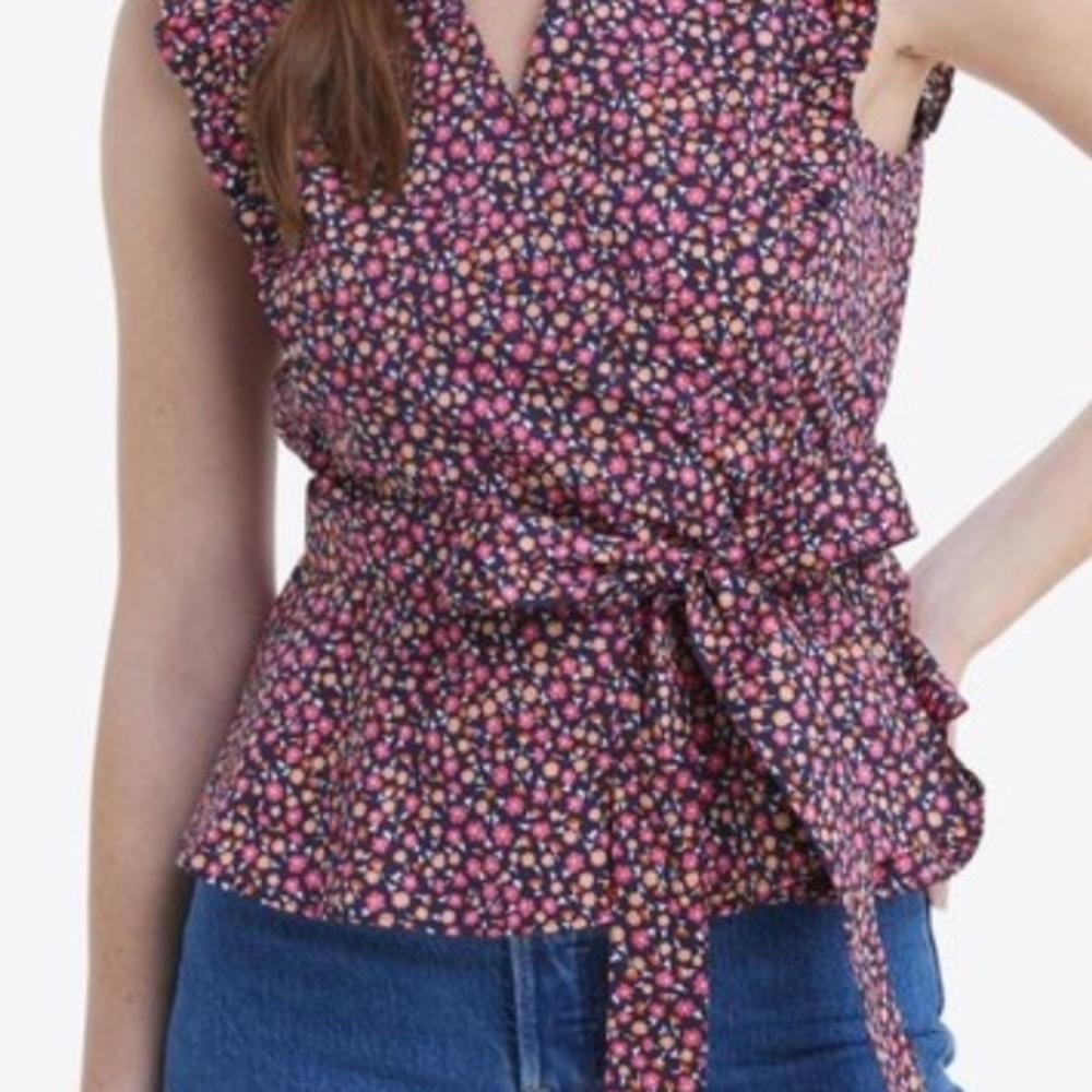 Draper James Floral Wrap Blouse - Pink and Blue